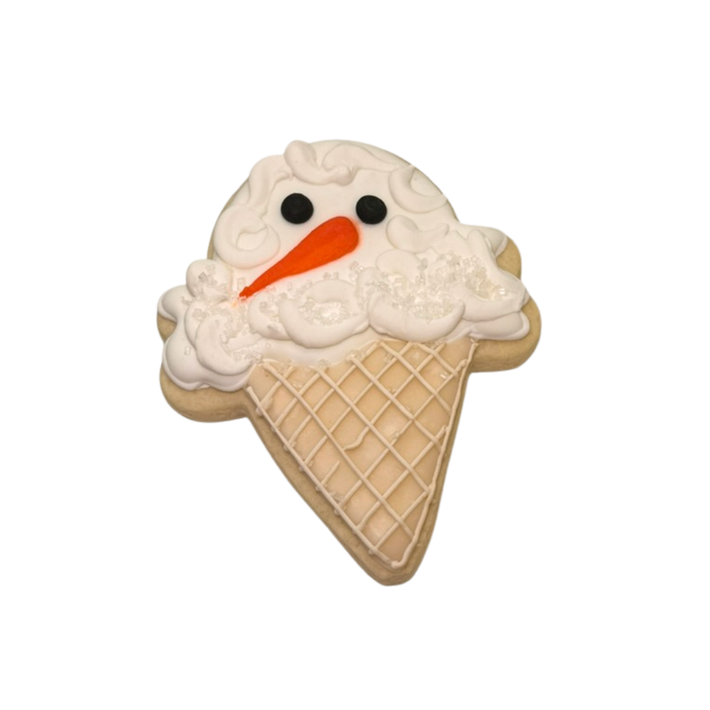 Christmas in July snowman ice cream cone sugar cookie